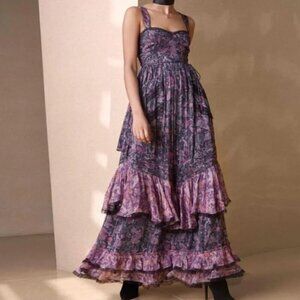 Rococo Sand Sweetheart Neck Tiered Paisley Maxi Dress